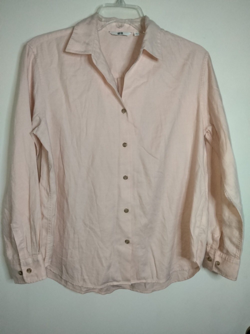 Uniqlo -M- Pale Pink Cotton Blend Long-Sleeve Button-Down Preppy Casual Shirt